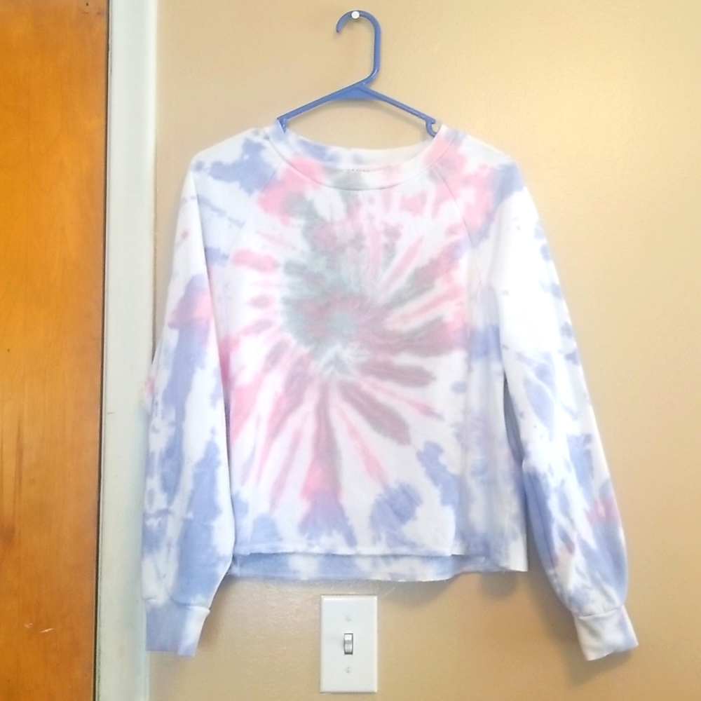 Multi-colored tie dyed crop sweatshirt